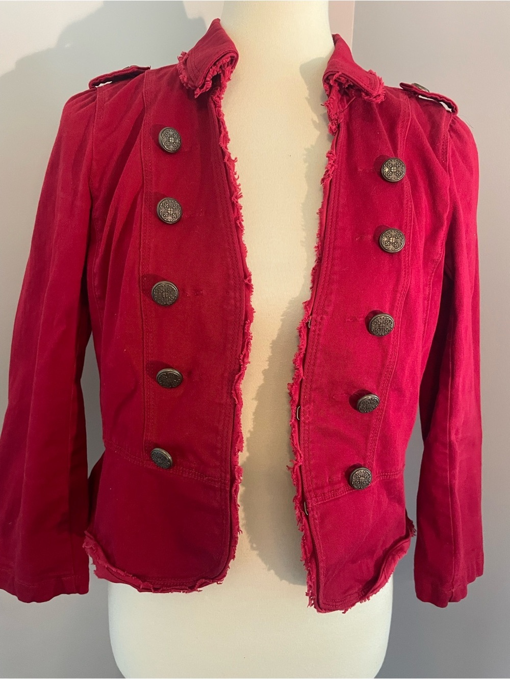 LOFT Cherry Red Military-Style Double-Breasted Blazer
